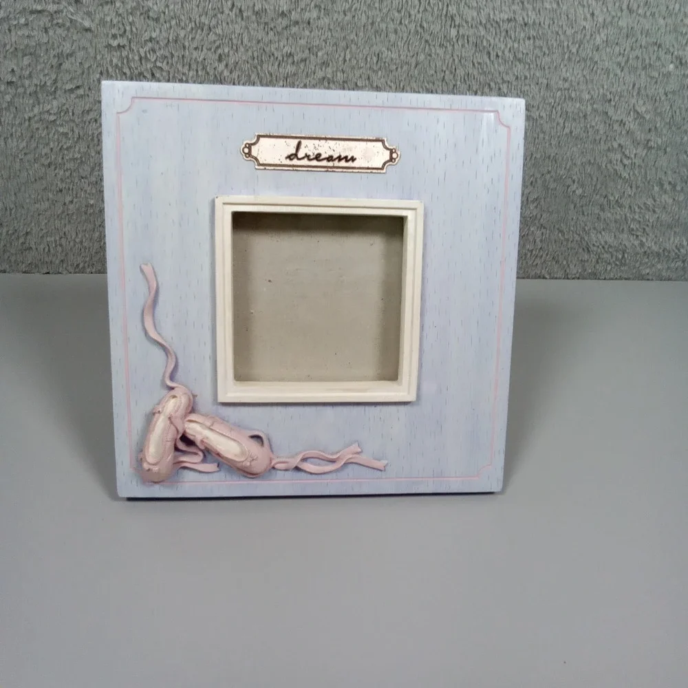 Russ Berrie Dream Ballet Pointe‎ Shoes Picture Frame Blue Pink 3x3 Square Wood
